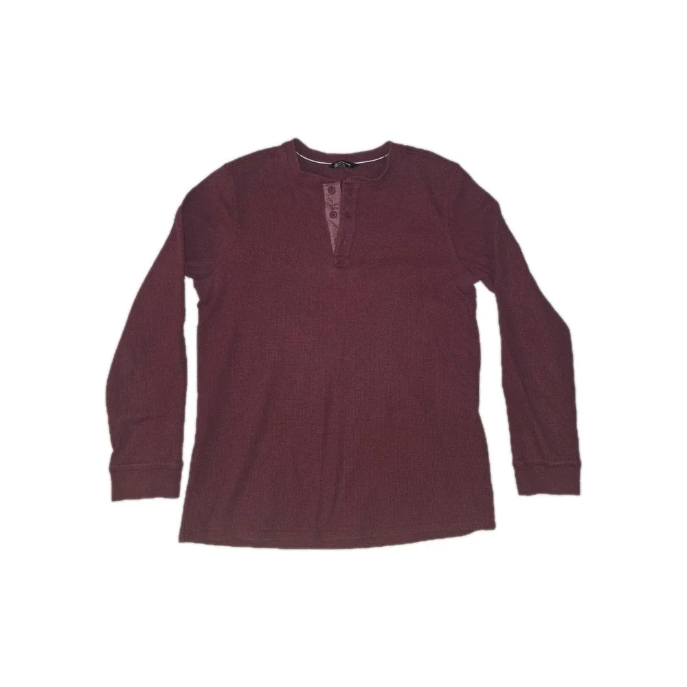Member's Mark Men's Burgundy Henley T-Shirt L Long Sleeve Cotton Knit Button - Picture 1 of 4